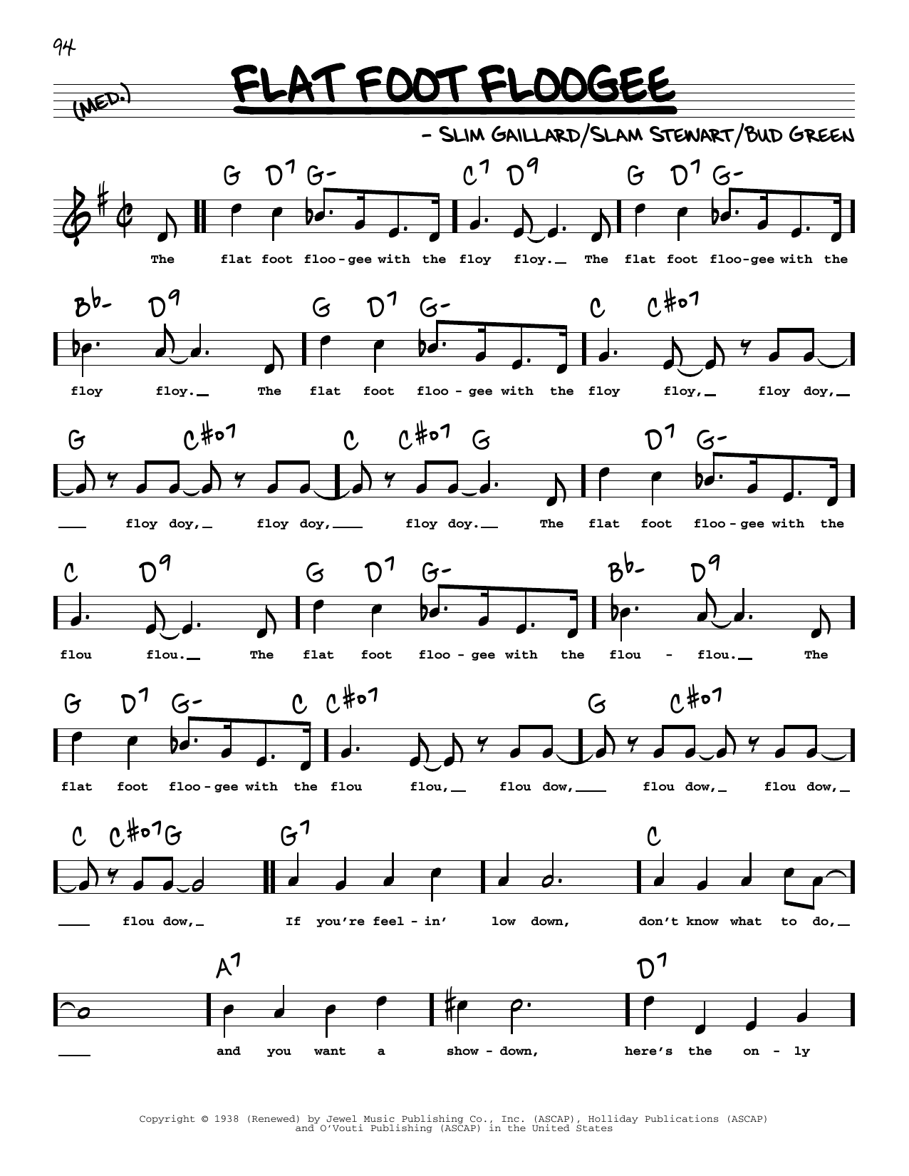 Slam Stewart Flat Foot Floogee (High Voice) Sheet Music Notes & Chords for Real Book – Melody, Lyrics & Chords - Download or Print PDF