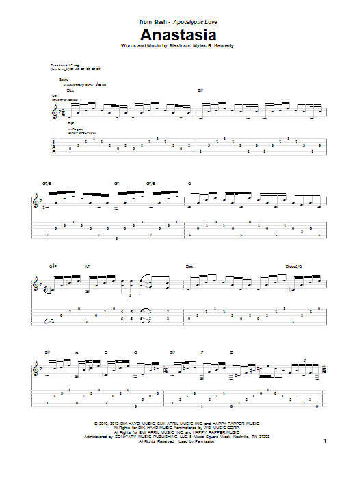 Slash Anastasia Sheet Music Notes & Chords for Guitar Tab - Download or Print PDF