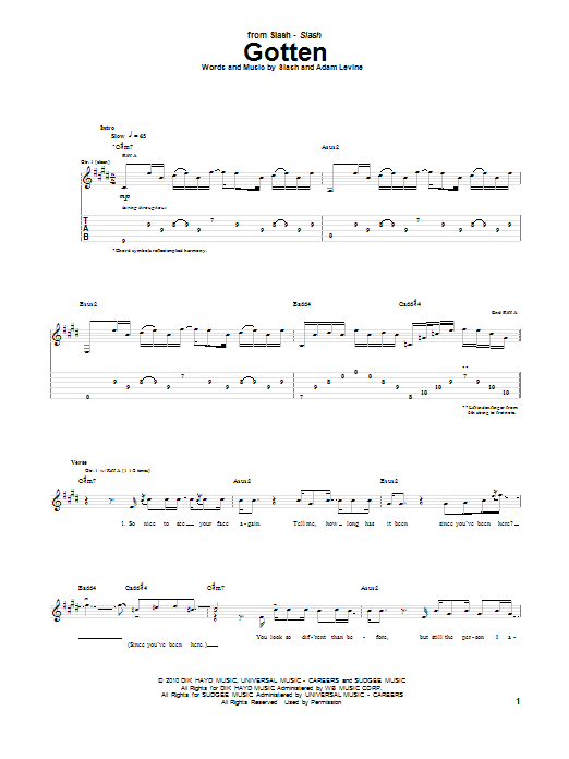 Slash Gotten Sheet Music Notes & Chords for Guitar Tab - Download or Print PDF