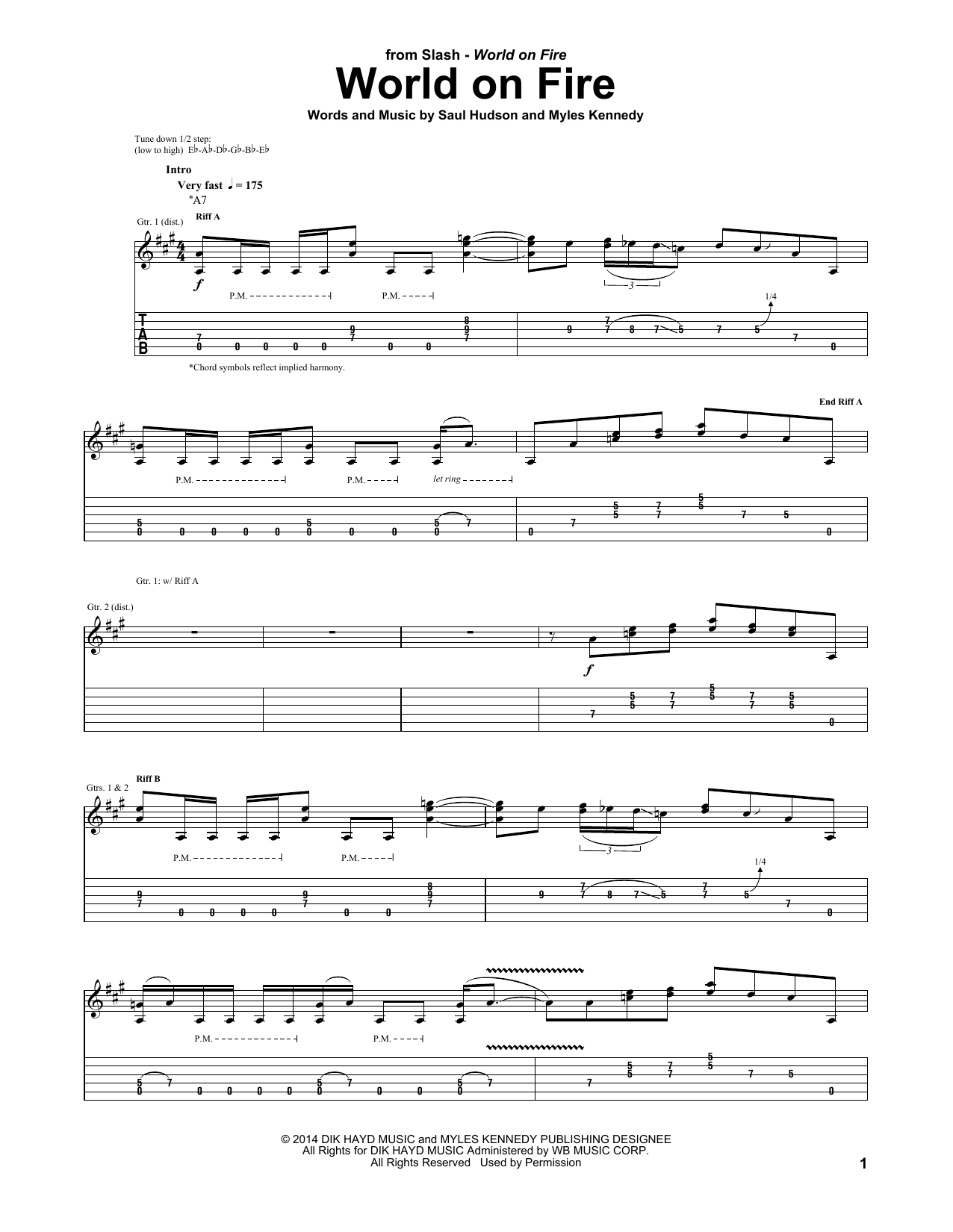 Slash World On Fire Sheet Music Notes & Chords for Guitar Tab - Download or Print PDF
