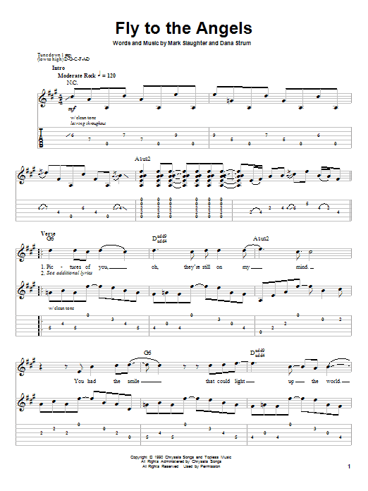 Slaughter Fly To The Angels Sheet Music Notes & Chords for Guitar Tab (Single Guitar) - Download or Print PDF