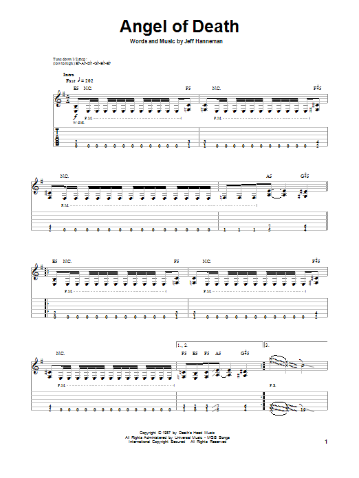 Slayer Angel Of Death Sheet Music Notes & Chords for Guitar Tab Play-Along - Download or Print PDF