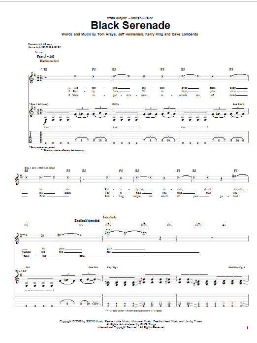 Slayer Black Serenade Sheet Music Notes & Chords for Guitar Tab - Download or Print PDF