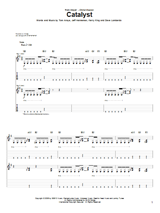 Slayer Catalyst Sheet Music Notes & Chords for Guitar Tab - Download or Print PDF