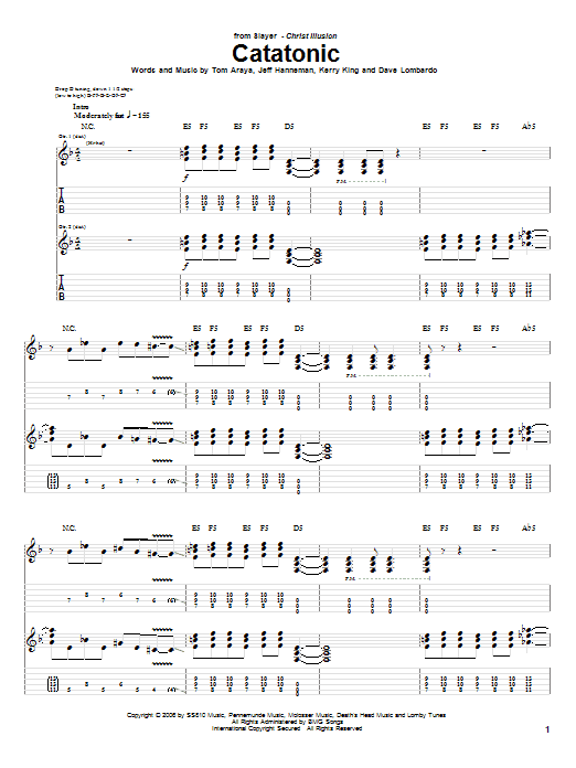 Slayer Catatonic Sheet Music Notes & Chords for Guitar Tab - Download or Print PDF