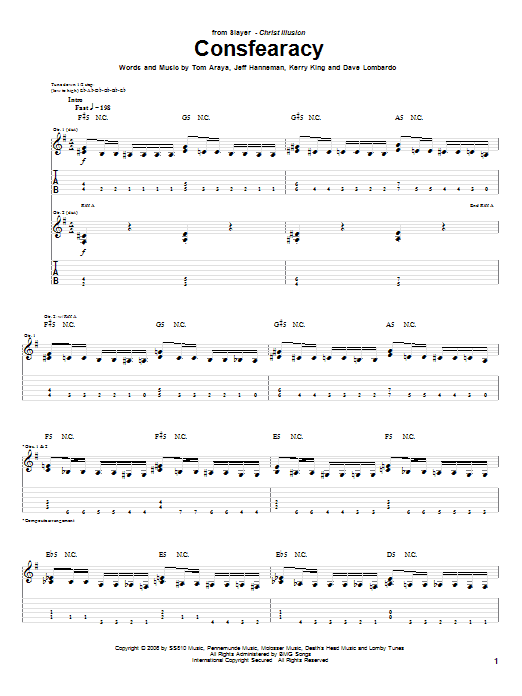 Slayer Consfearacy Sheet Music Notes & Chords for Guitar Tab - Download or Print PDF