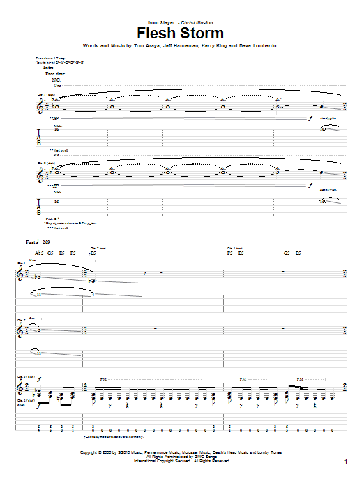 Slayer Flesh Storm Sheet Music Notes & Chords for Guitar Tab - Download or Print PDF