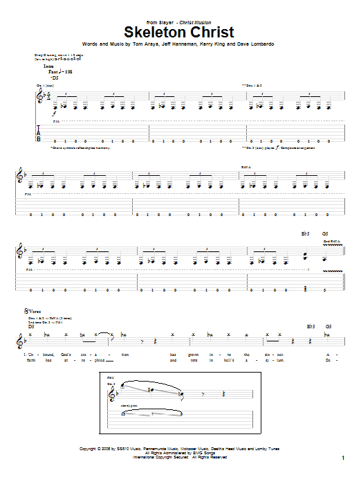 Slayer Skeleton Christ Sheet Music Notes & Chords for Guitar Tab - Download or Print PDF