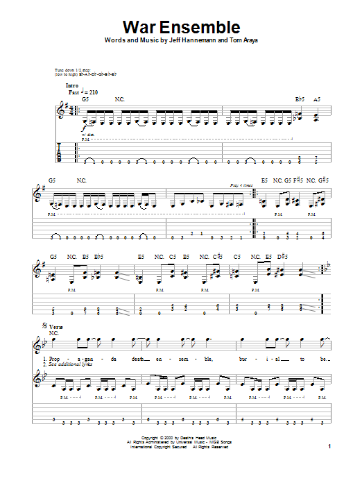 Slayer War Ensemble Sheet Music Notes & Chords for Guitar Tab Play-Along - Download or Print PDF