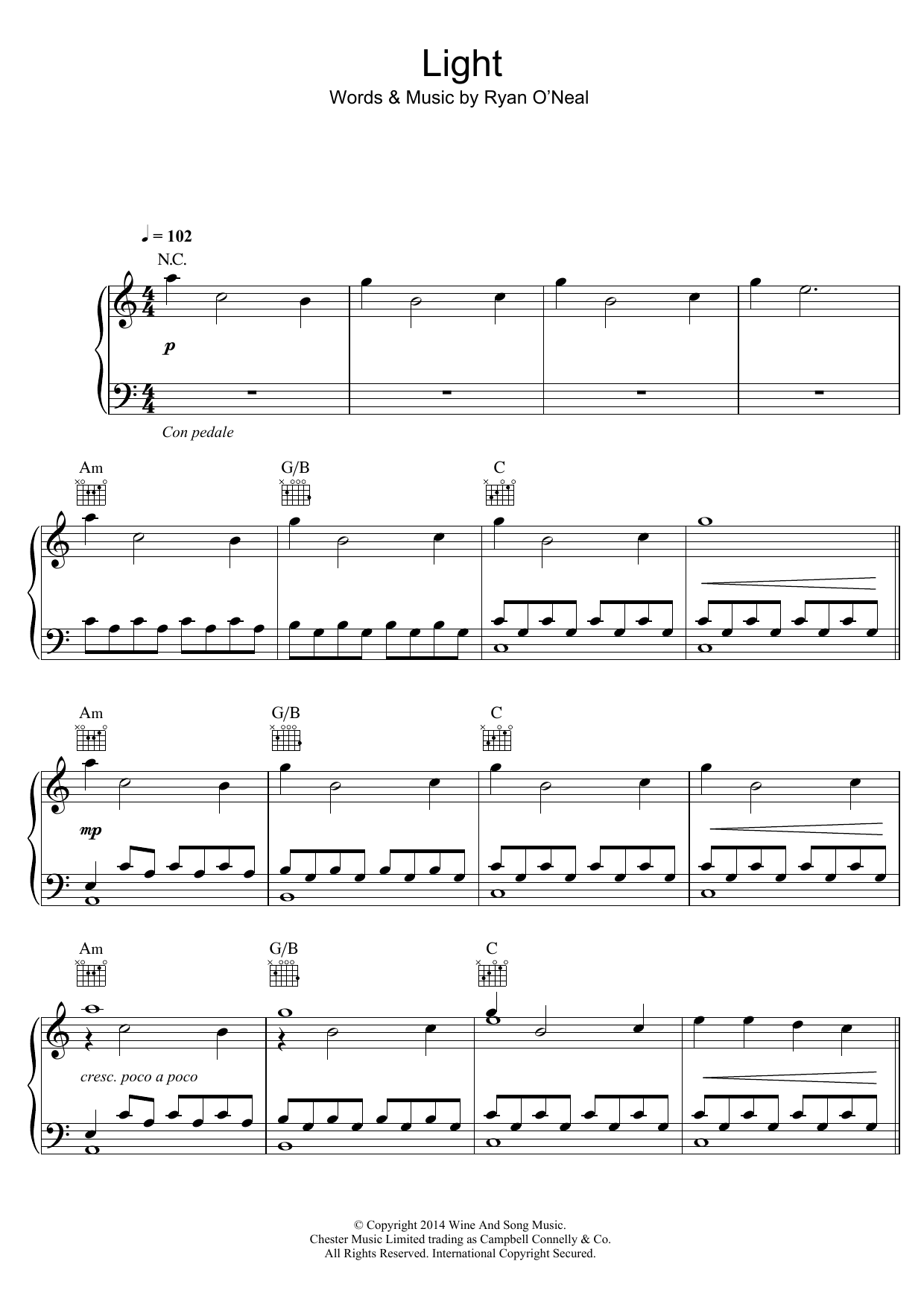Sleeping At Last Light Sheet Music Notes & Chords for Piano, Vocal & Guitar - Download or Print PDF