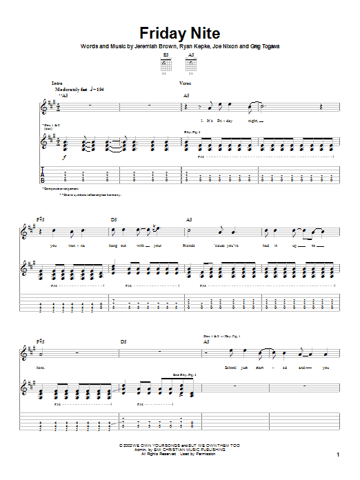 Slick Shoes Friday Nite Sheet Music Notes & Chords for Guitar Tab - Download or Print PDF