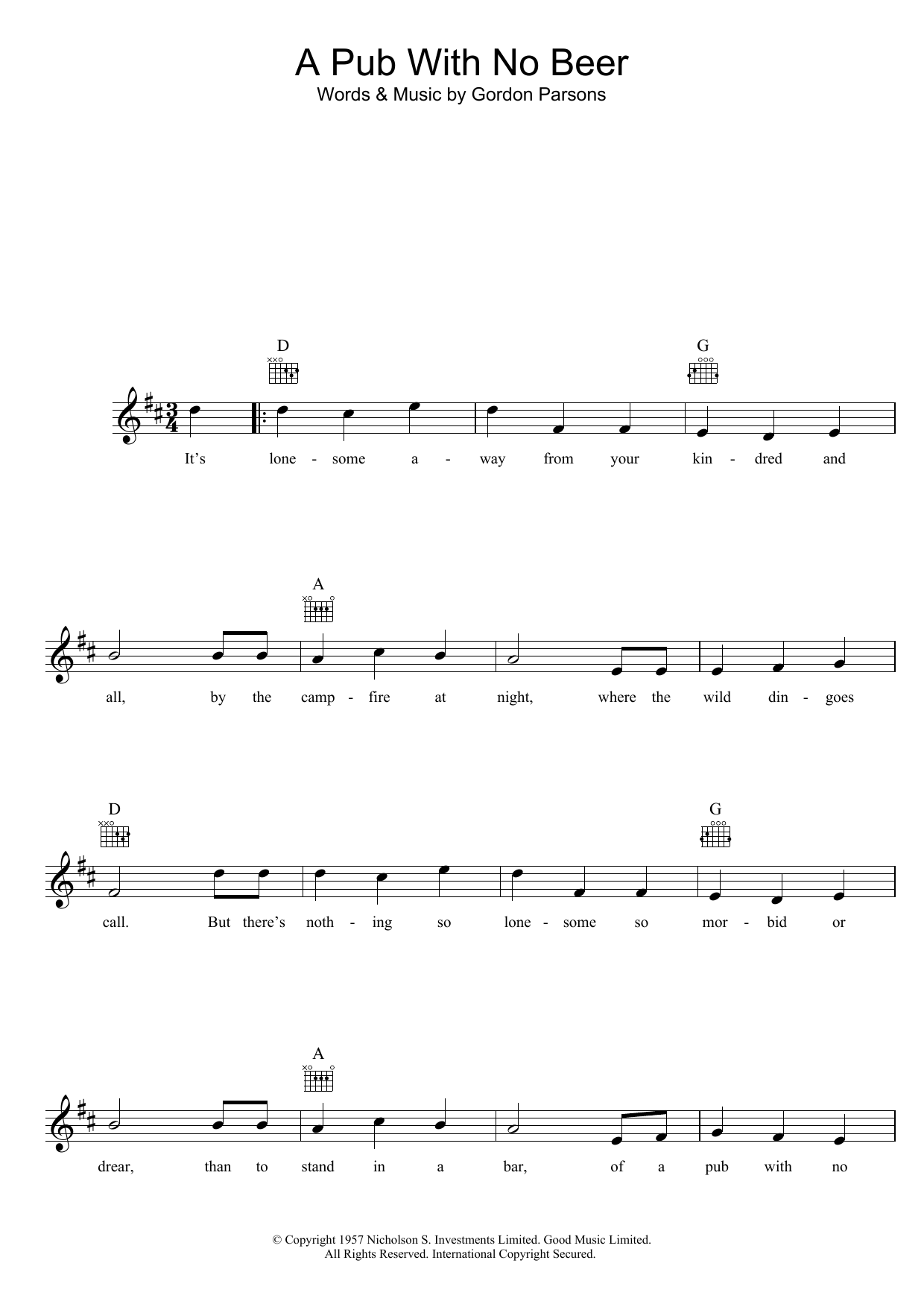 Slim Dusty A Pub With No Beer Sheet Music Notes & Chords for Lead Sheet / Fake Book - Download or Print PDF