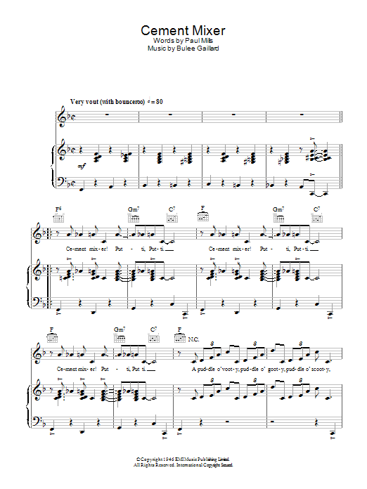 Slim Gaillard Cement Mixer Sheet Music Notes & Chords for Piano, Vocal & Guitar (Right-Hand Melody) - Download or Print PDF