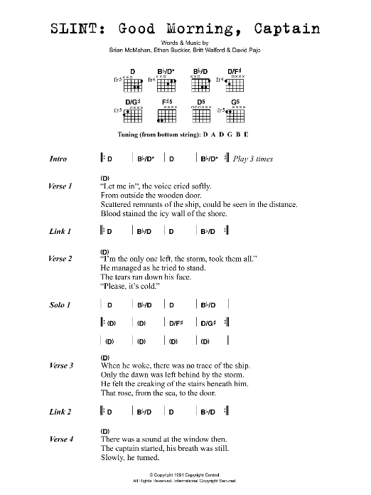 Slint Good Morning, Captain Sheet Music Notes & Chords for Lyrics & Chords - Download or Print PDF