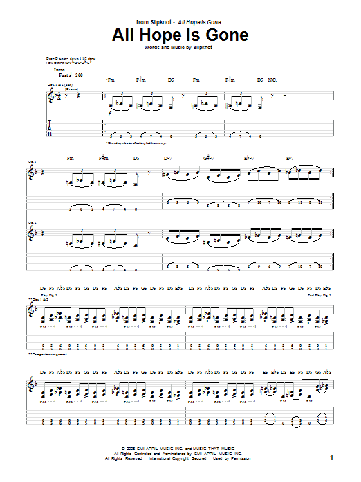 Slipknot All Hope Is Gone Sheet Music Notes & Chords for Guitar Tab - Download or Print PDF