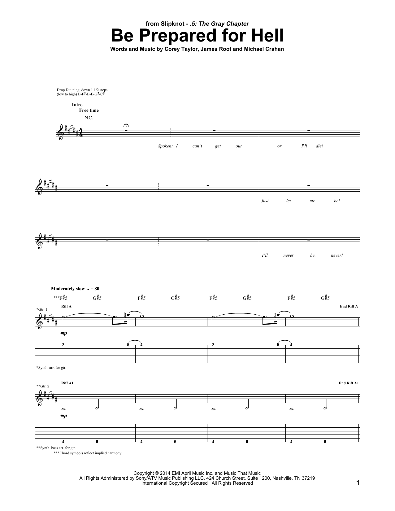 Slipknot Be Prepared For Hell Sheet Music Notes & Chords for Guitar Tab - Download or Print PDF