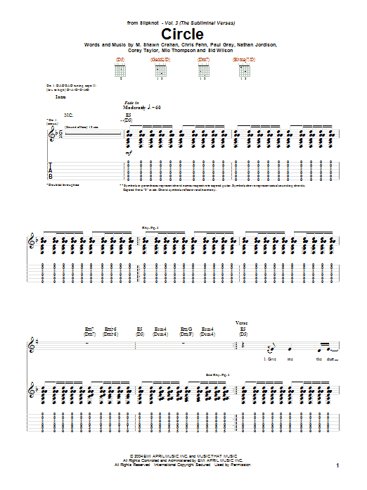 Slipknot Circle Sheet Music Notes & Chords for Guitar Tab - Download or Print PDF