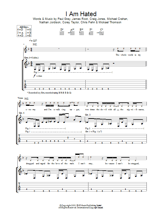 Slipknot I Am Hated Sheet Music Notes & Chords for Guitar Tab - Download or Print PDF