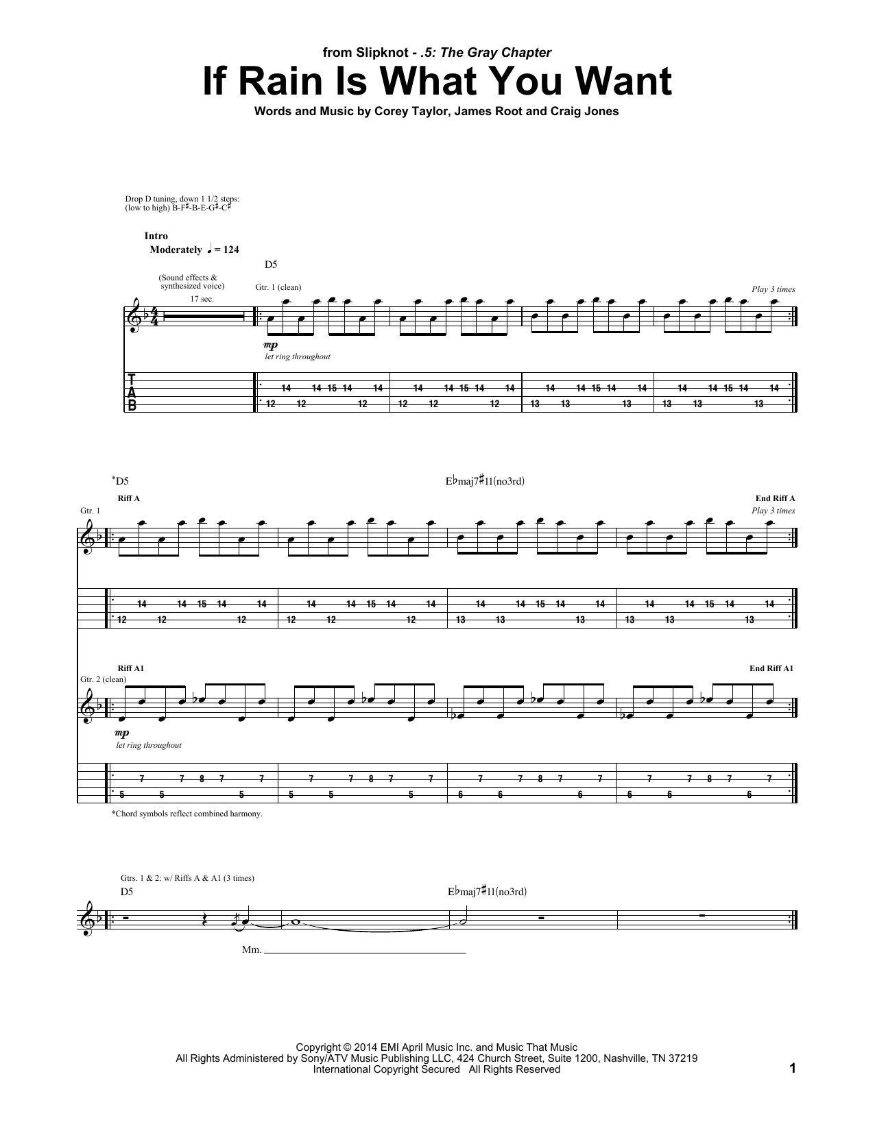 Slipknot If Rain Is What You Want Sheet Music Notes & Chords for Guitar Tab - Download or Print PDF