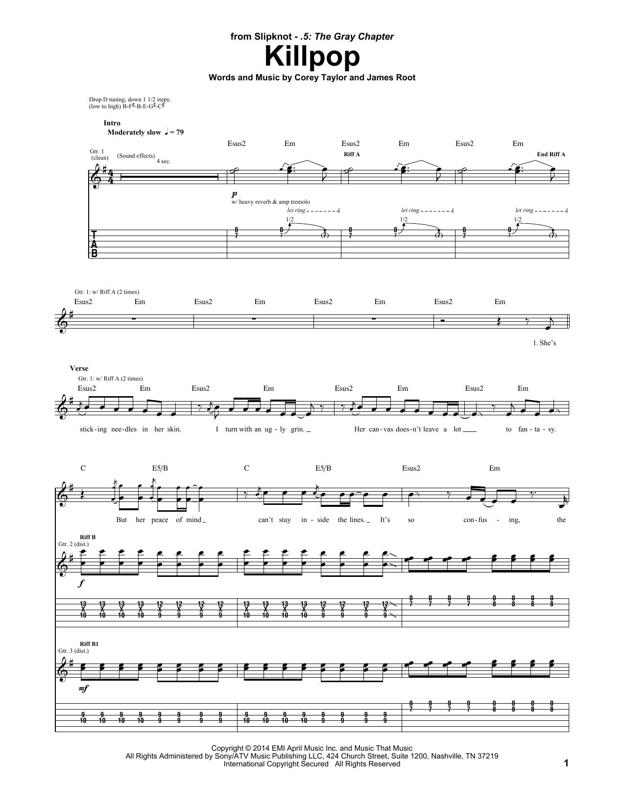 Slipknot Killpop Sheet Music Notes & Chords for Guitar Tab - Download or Print PDF