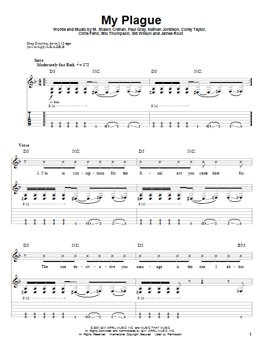 Slipknot My Plague Sheet Music Notes & Chords for Bass Guitar Tab - Download or Print PDF