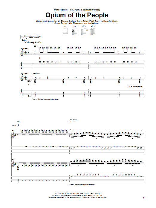 Slipknot Opium Of The People Sheet Music Notes & Chords for Guitar Tab - Download or Print PDF