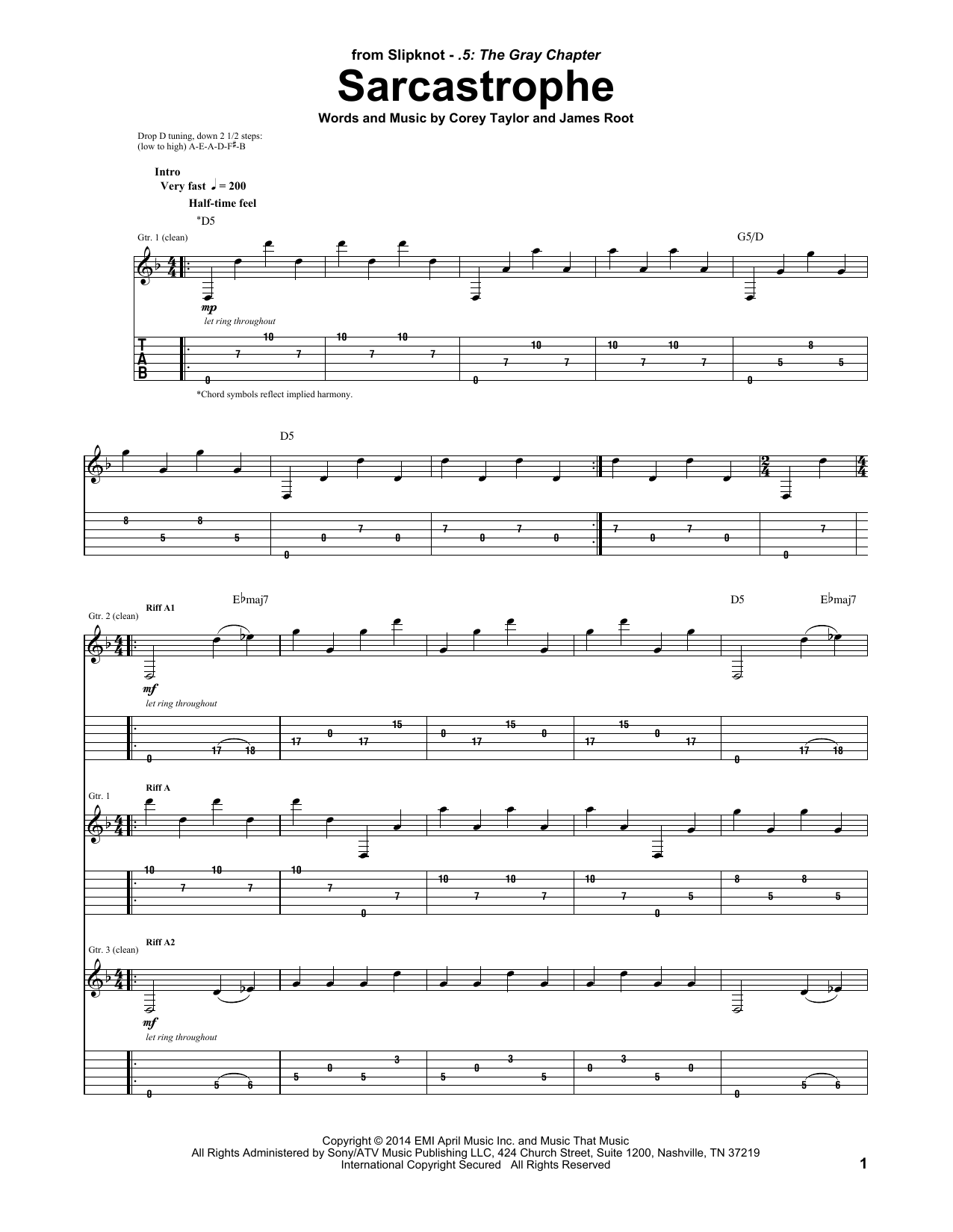 Slipknot Sarcastrophe Sheet Music Notes & Chords for Guitar Tab - Download or Print PDF