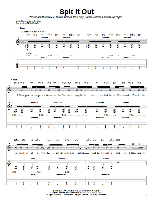 Slipknot Spit It Out Sheet Music Notes & Chords for Bass Guitar Tab - Download or Print PDF
