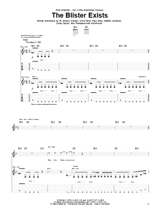 Slipknot The Blister Exists Sheet Music Notes & Chords for Guitar Tab - Download or Print PDF Slipknot The Blister Exists Sheet Music Notes & Chords for Guitar Tab - Download or Print PDF