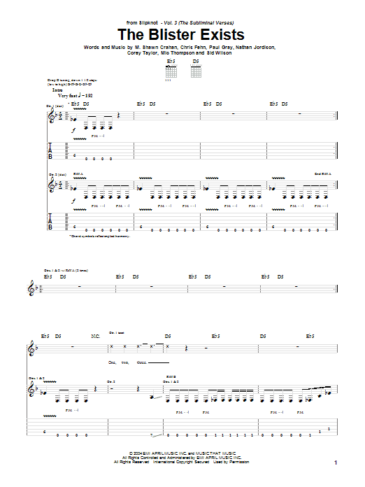 Slipknot The Blister Exists Sheet Music Notes & Chords for Guitar Tab - Download or Print PDF
