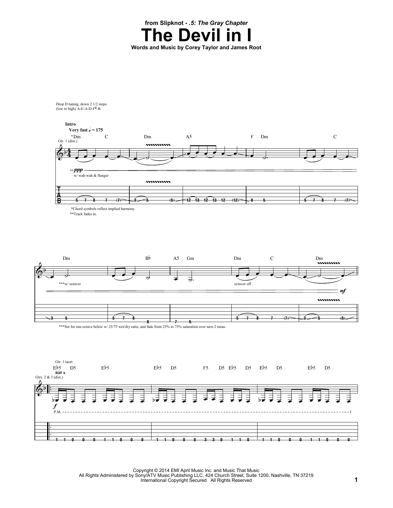 Slipknot The Devil In I Sheet Music Notes & Chords for Guitar Tab (Single Guitar) - Download or Print PDF