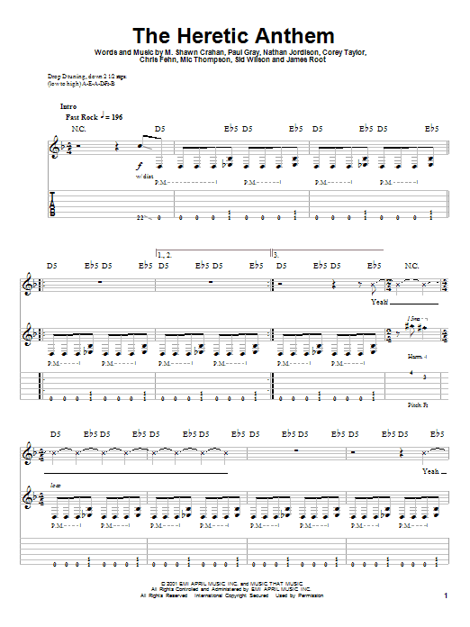 Slipknot The Heretic Anthem Sheet Music Notes & Chords for Bass Guitar Tab - Download or Print PDF