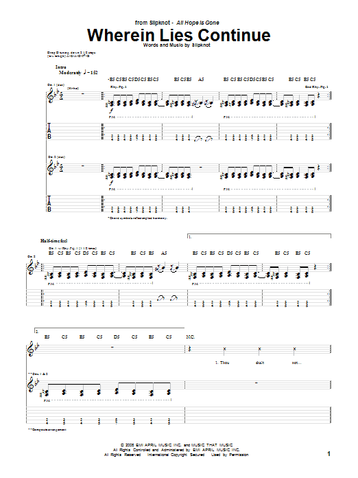 Slipknot Wherein Lies Continue Sheet Music Notes & Chords for Guitar Tab - Download or Print PDF Slipknot Wherein Lies Continue Sheet Music Notes & Chords for Guitar Tab - Download or Print PDF