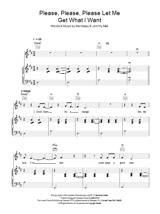Slow Moving Millie Please, Please, Please, Let Me Get What I Want Sheet Music Notes & Chords for Piano, Vocal & Guitar - Download or Print PDF