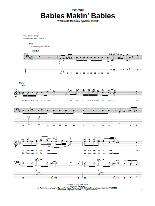 Sly & The Family Stone Babies Makin' Babies Sheet Music Notes & Chords for Bass Guitar Tab - Download or Print PDF