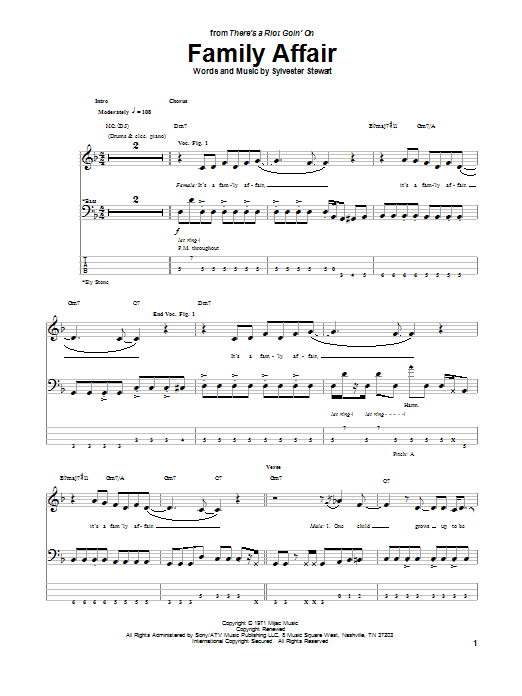 Sly & The Family Stone Family Affair Sheet Music Notes & Chords for Bass Guitar Tab - Download or Print PDF