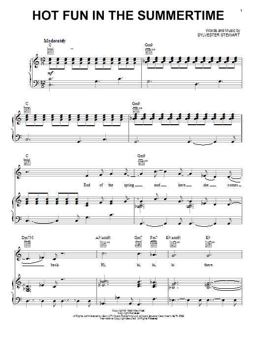 Sly & The Family Stone Hot Fun In The Summertime Sheet Music Notes & Chords for Easy Guitar Tab - Download or Print PDF