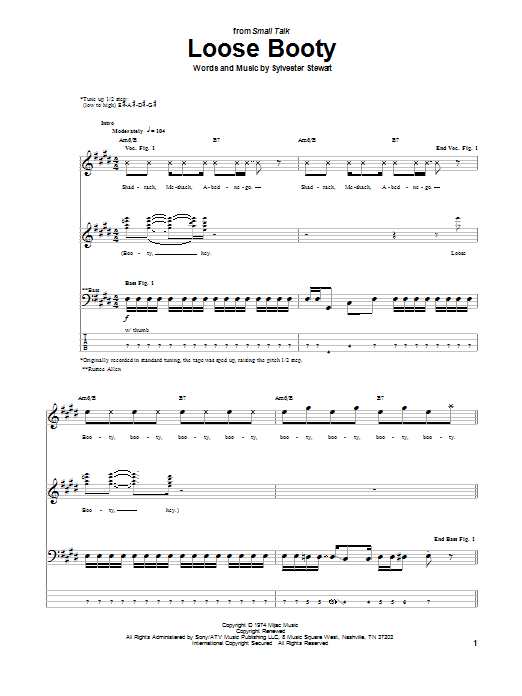 Sly & The Family Stone Loose Booty Sheet Music Notes & Chords for Bass Guitar Tab - Download or Print PDF