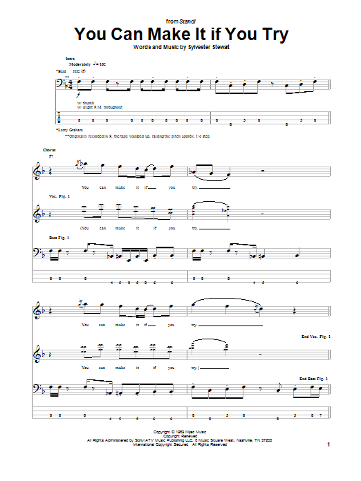 Sly & The Family Stone You Can Make It If You Try Sheet Music Notes & Chords for Bass Guitar Tab - Download or Print PDF