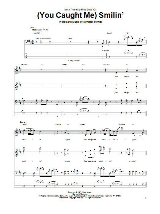 Sly & The Family Stone (You Caught Me) Smilin' Sheet Music Notes & Chords for Bass Guitar Tab - Download or Print PDF