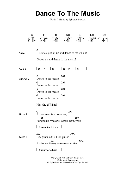 Sly And The Family Stone Dance To The Music Sheet Music Notes & Chords for Real Book – Melody, Lyrics & Chords - Download or Print PDF