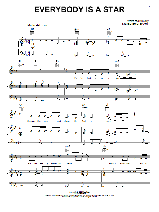 Sly And The Family Stone Everybody Is A Star Sheet Music Notes & Chords for Piano, Vocal & Guitar (Right-Hand Melody) - Download or Print PDF