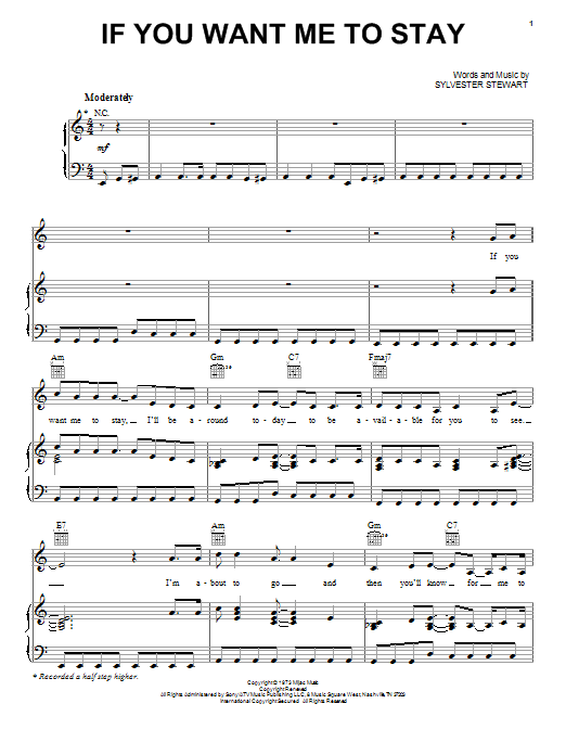 Sly And The Family Stone If You Want Me To Stay Sheet Music Notes & Chords for Piano, Vocal & Guitar (Right-Hand Melody) - Download or Print PDF