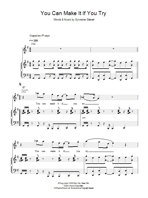 Sly And The Family Stone You Can Make It If You Try Sheet Music Notes & Chords for Piano, Vocal & Guitar (Right-Hand Melody) - Download or Print PDF