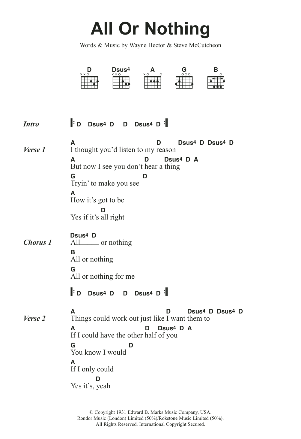 Small Faces All Or Nothing Sheet Music Notes & Chords for Lyrics & Chords - Download or Print PDF