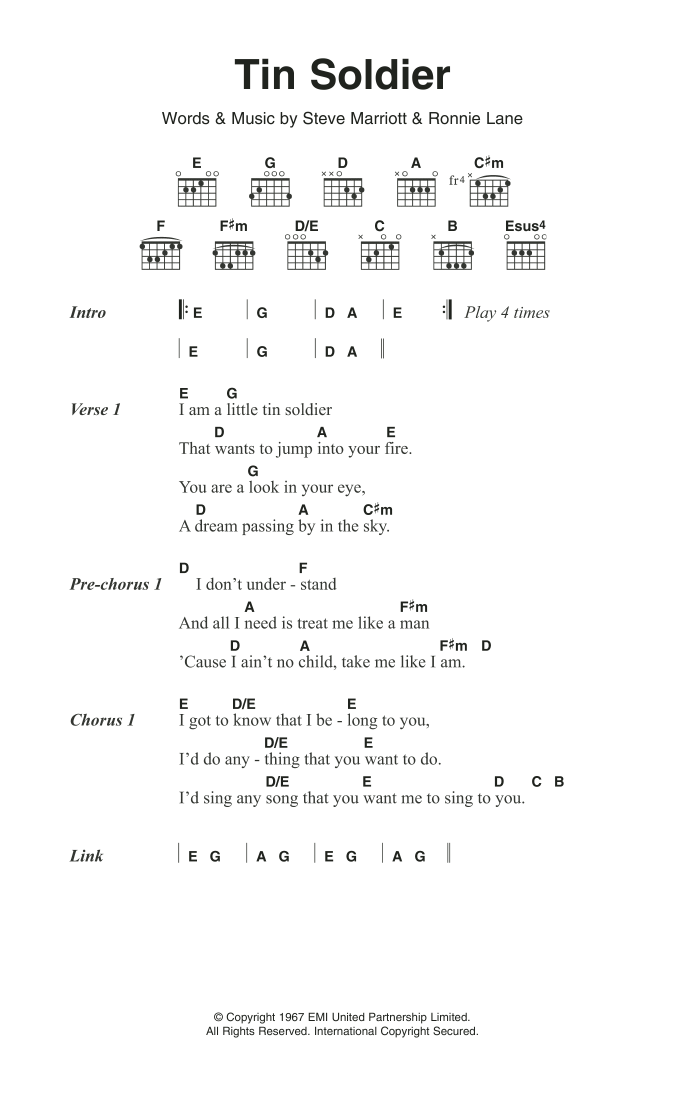 Small Faces Tin Soldier Sheet Music Notes & Chords for Lyrics & Chords - Download or Print PDF