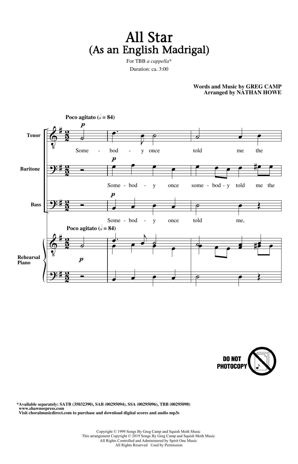 Smash Mouth All Star (As an English Madrigal) (arr. Nathan Howe) Sheet Music Notes & Chords for SAB Choir - Download or Print PDF