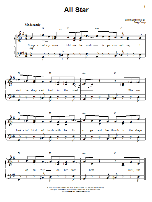 Smash Mouth All Star Sheet Music Notes & Chords for Guitar Tab - Download or Print PDF