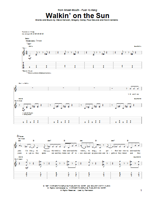 Smash Mouth Walkin' On The Sun Sheet Music Notes & Chords for Guitar Tab - Download or Print PDF