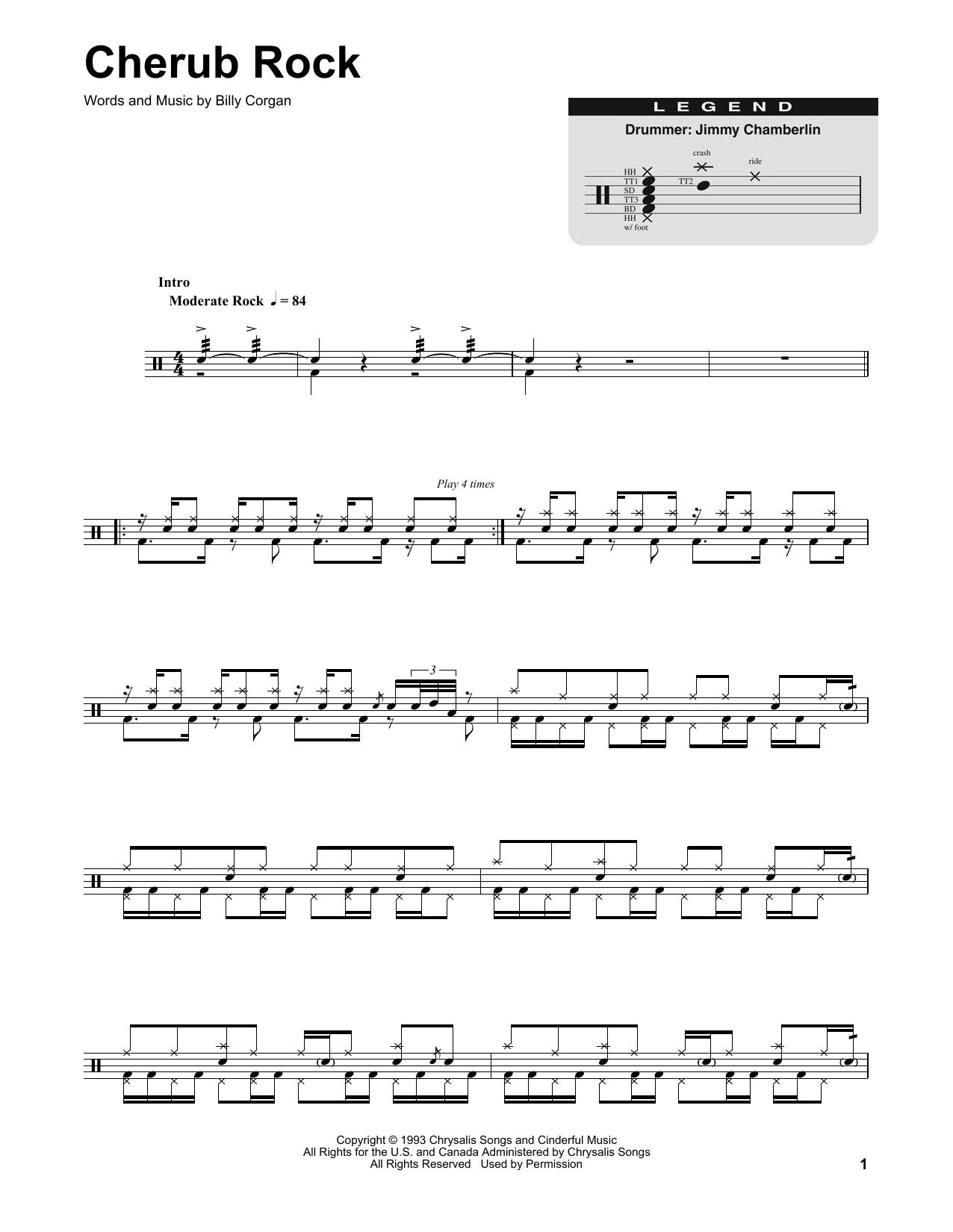 Smashing Pumpkins Cherub Rock Sheet Music Notes & Chords for Drums Transcription - Download or Print PDF